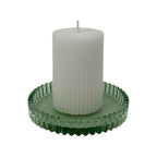 GREEN RIBBED CANDLE PLATE