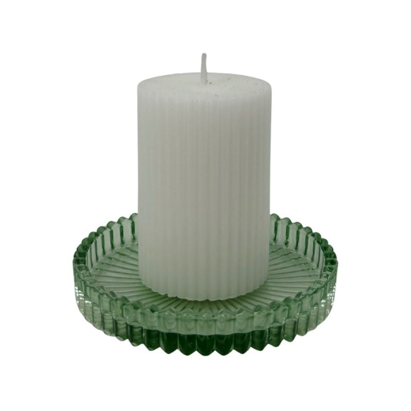 GREEN RIBBED CANDLE PLATE