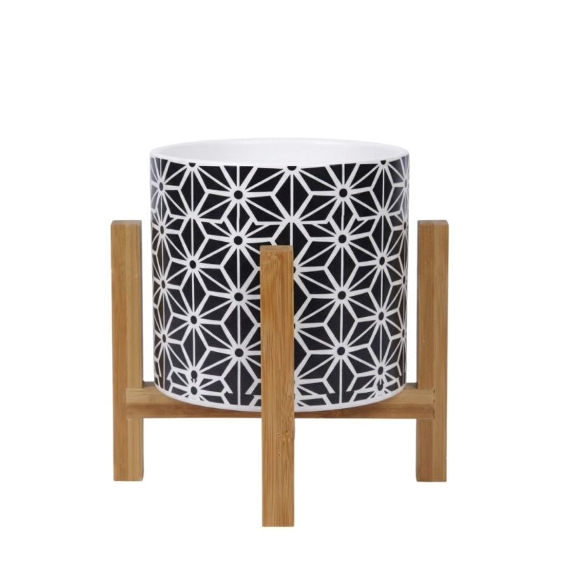 PRINTED INDOOR CERAMIC POT & WOODEN STAND