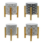 PRINTED INDOOR CERAMIC POT & WOODEN STAND