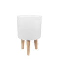 WHITE INDOOR CERAMIC POT & WOODEN STAND