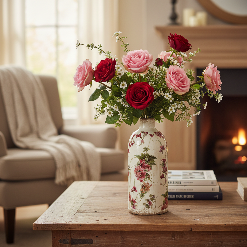 Decorative vase with floral pattern on a plain background