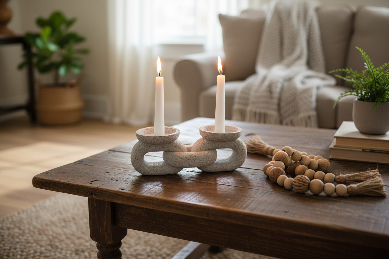 GREY DOUBLE CANDLE HOLDER