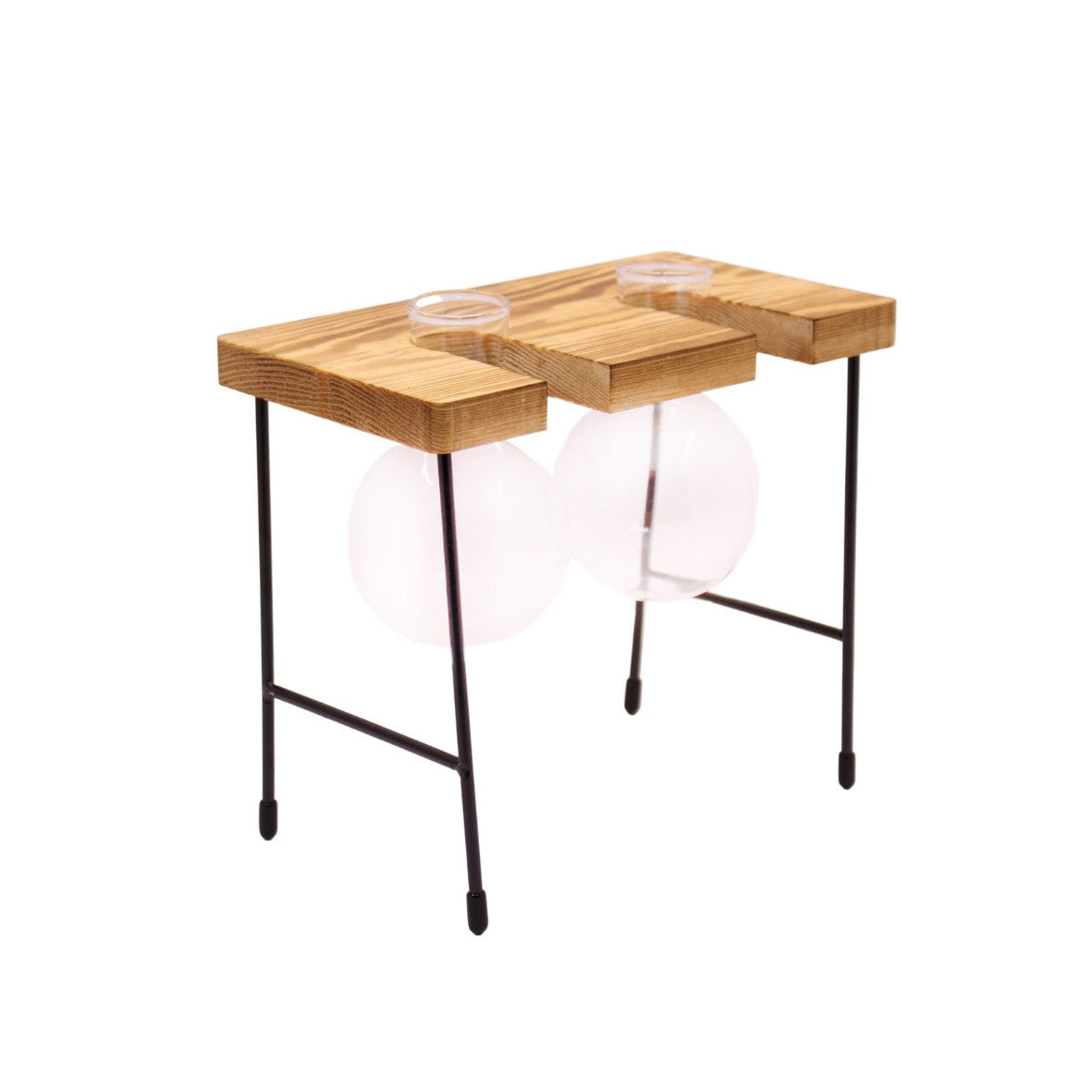 TWO GLASS PLANTER IN WOODEN STAND