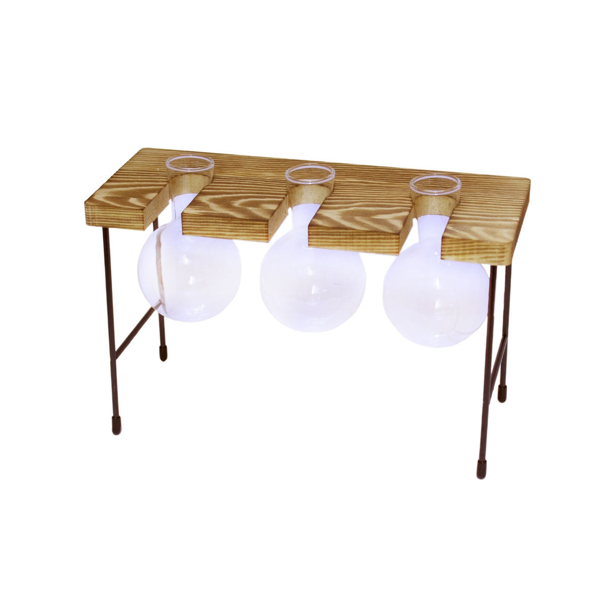 3 GLASS PLANTER IN WOODEN STAND